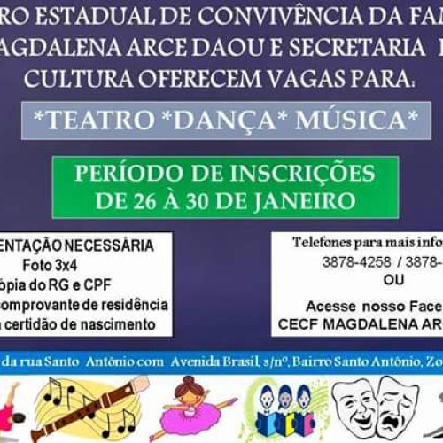 INSCRIÇÕES ABERTAS PARA TEATRO, DANÇA E MÚSICA ATÉ AMANHÃ (30/01)